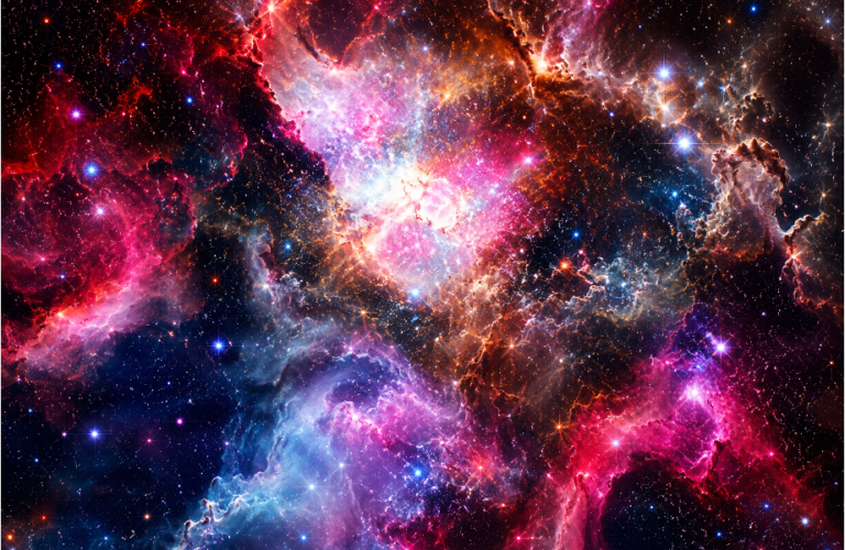 Universo representado mediante geometría, estructuras matemáticas y patrones de datos